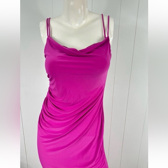 Zara Fitted Strappy Dress Womens Size Small Green Bodycon Midi Fuchsia Pink - Picture 2 of 10